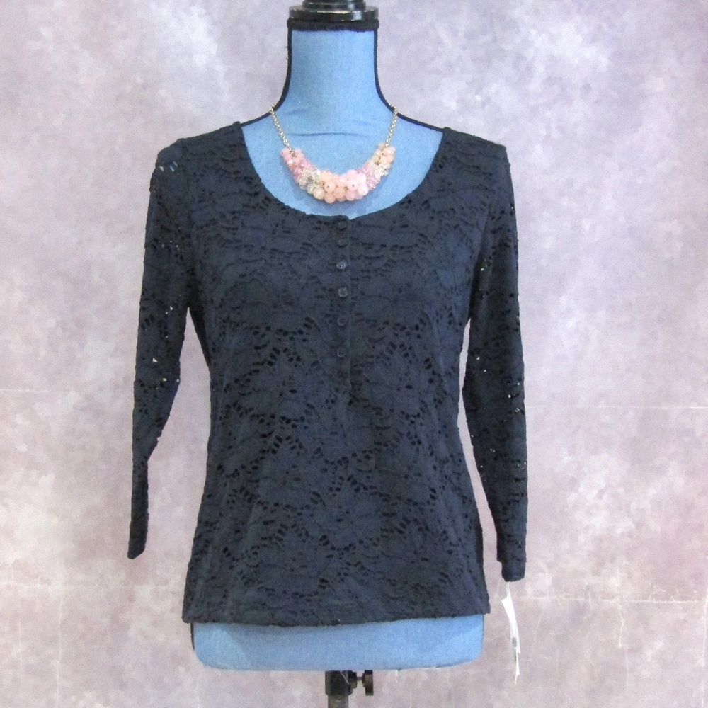 NEW Charter Club Navy Blue Lace Petite Top PS